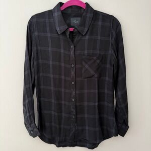 Rails Hunter Black Charcoal Grey Plaid Rayon Button Down Shirt Small